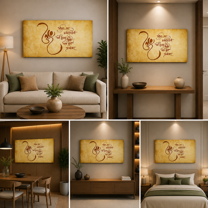 Om Gayatri Mantra Wall Art Canvas | Spiritual Sanskrit Painting for Living Room