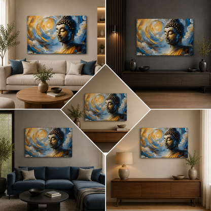 Golden Buddha Abstract Wall Painting | Modern Spiritual Canvas Art for Living Room & Home Decor