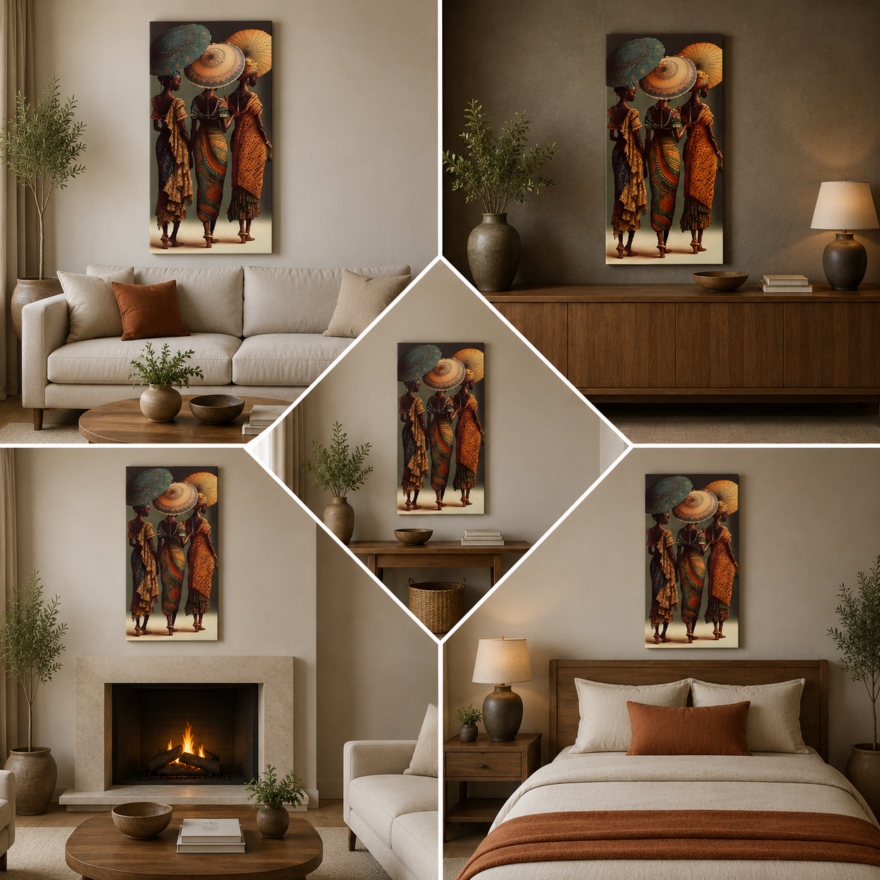 African Women Canvas Wall Painting | Modern Ethnic Art Decor for Living Room & Home Interiors