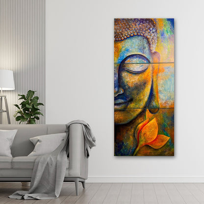 Abstract Buddha face wall painting with lotus colorful spiritual canvas art for home decor