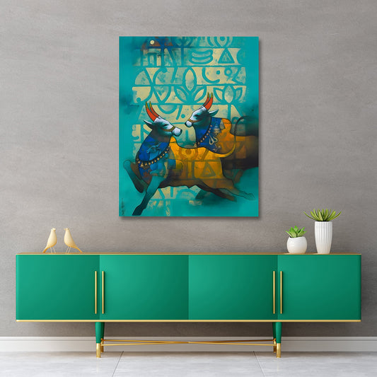 Abstract bull art canvas painting frame colorful modern wall decor for living room