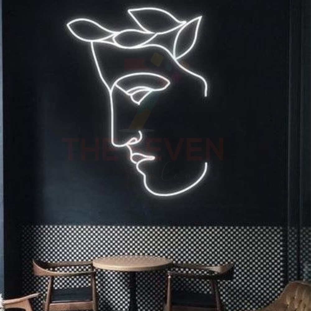 Abstract face neon sign board white neon light modern wall decor