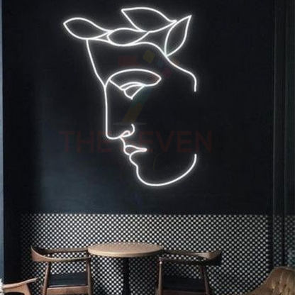 Abstract face neon sign board white neon light modern wall decor