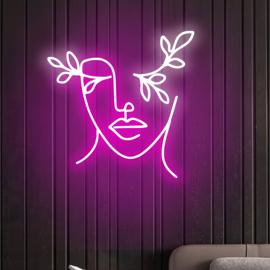 abstract face neon sign board pink neon light wall art aesthetic decor