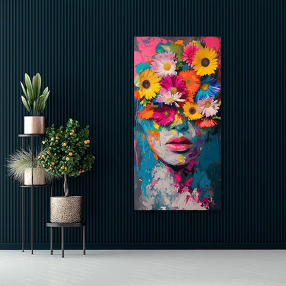 Abstract floral woman face wall painting colorful modern canvas art for home decor