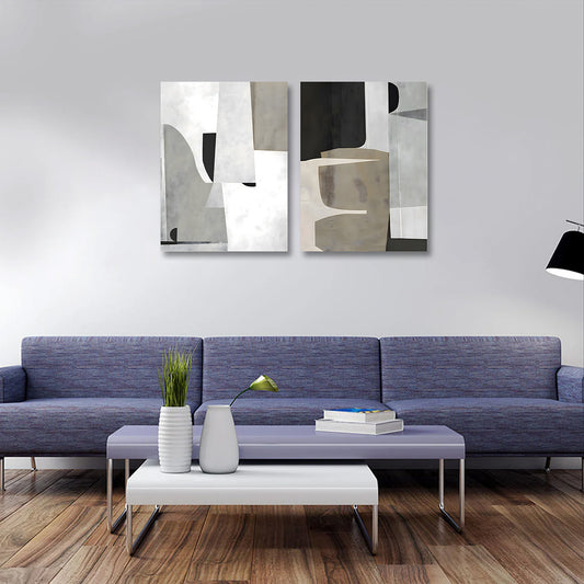 Abstract geometric wall art set of 2 modern neutral canvas painting for home decor
