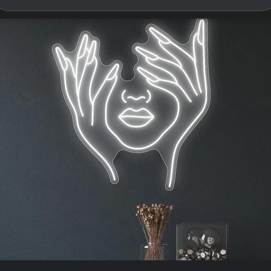 abstract hands face neon sign board white LED custom neon light for salon wall decor