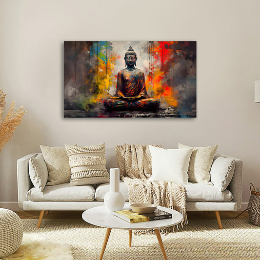 Abstract meditating Buddha wall painting colorful spiritual canvas art for home decor