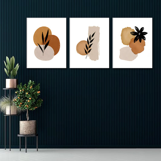 Abstract minimalist botanical wall art set of 3 neutral leaf canvas painting for home decor
