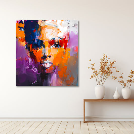 Abstract colorful face canvas painting frame modern portrait painting on canvas wall decor for living room interior.