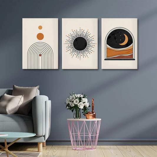 Abstract sun moon wall art set of 3 minimalist canvas painting for home decor
