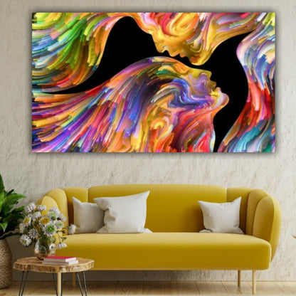 modern vibrant wall art featuring artistic human face silhouettes