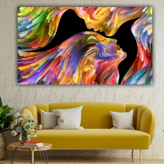 modern vibrant wall art featuring artistic human face silhouettes