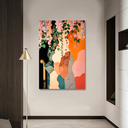 abstract floral artwork canvas gold detail botanical wall art for living room decor