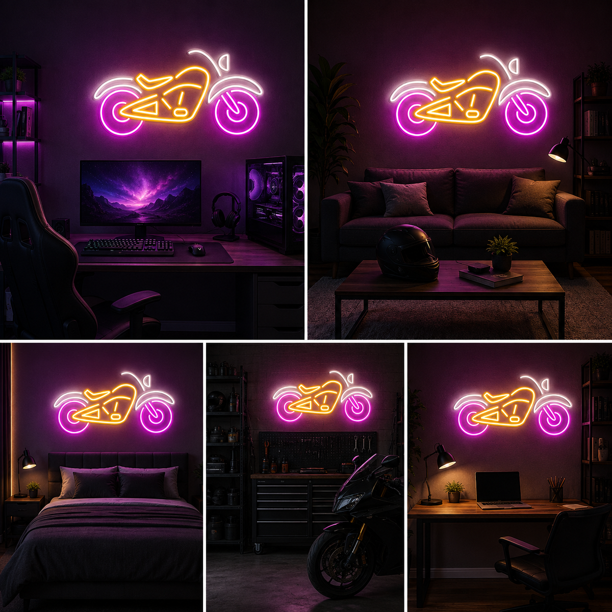 Pink and Yellow Motorcycle Neon Sign for Garage, Man Cave, Bedroom and Modern Decor