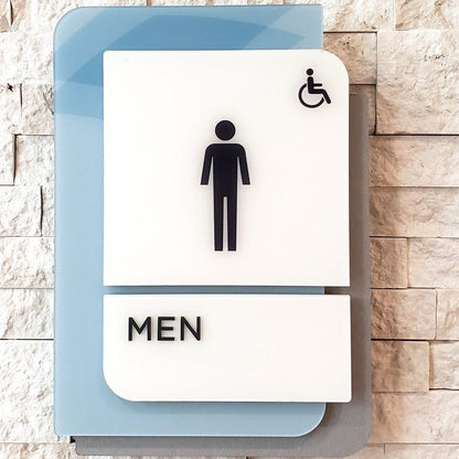 Accessible men restroom sign with wheelchair symbol
