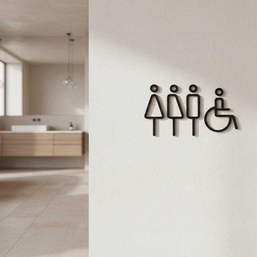 Accessible restroom icons with wheelchair symbol
