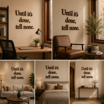 Motivational Acrylic Wall Quote Sign – Until It’s Done Tell None 3D Typography Wall Decor for Office, Workspace & Study Interiors