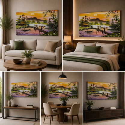 Happy Town Landscape Wall Painting Frame for Wall Decor