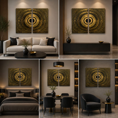 Abstract Gold Circle Canvas Painting Wall Art – Large Size Frame for Living Room (18 x 24 Inches Each Part)