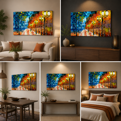Abstract Street Light Canvas Wall Painting | Colorful Landscape Wall Art