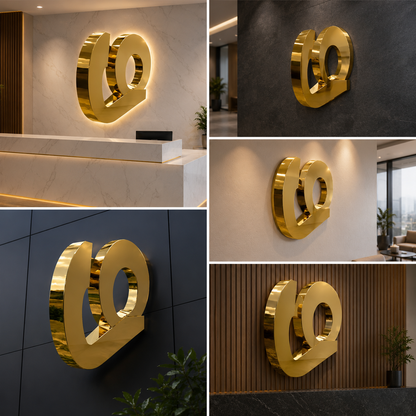Gold Finish Stainless Steel 3D Letter Sign Mirror Polished Metal Letter Signage for Luxury Branding and Interior Decor