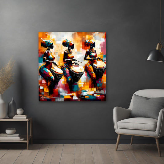 african-women-drummer-wall-painting-abstract-tribal-canvas-art