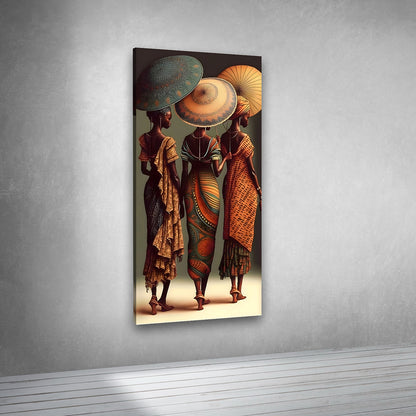 african tribal women artwork with umbrella canvas wall painting for home