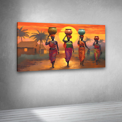 african tribal women sunset landscape artwork colorful wall art canvas painting