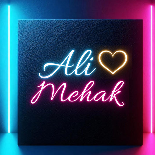 Ali Mehak custom neon sign board with heart design