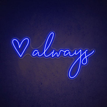 Always neon sign board with heart blue LED neon light wall decor