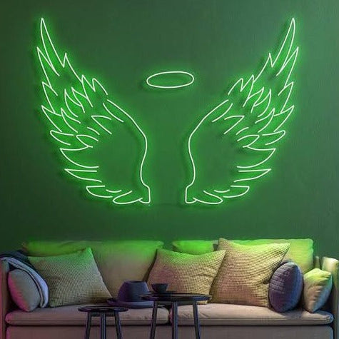 angel wings halo neon sign board green LED custom neon light bedroom wall decor