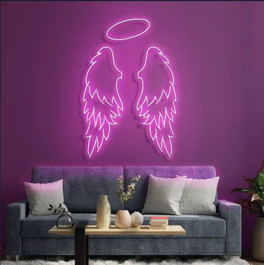 angel wings halo neon sign board pink LED custom neon light bedroom wall decor