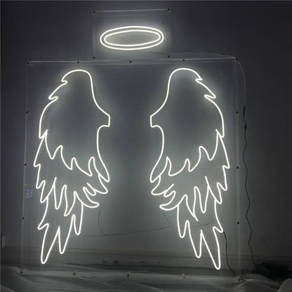 angel wings halo neon sign board white LED custom neon light aesthetic wall decor