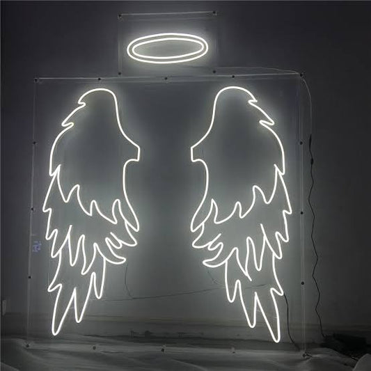 angel wings halo neon sign board white LED custom neon light aesthetic wall decor