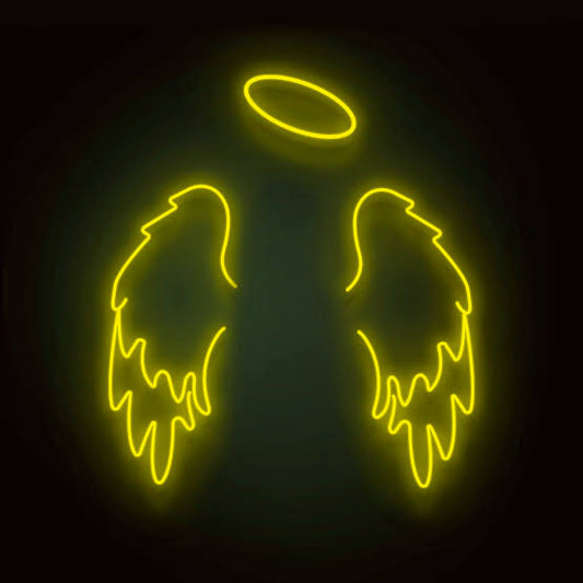 angel wings halo neon sign board yellow LED custom neon light aesthetic wall decor