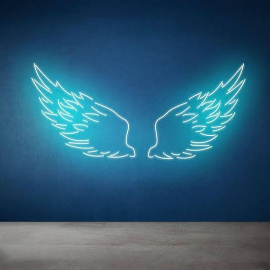 angel wings neon sign board blue LED custom neon light aesthetic wall decor