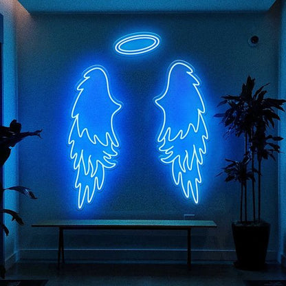 Angel wings neon sign board customised blue neon light for bedroom wall decor
