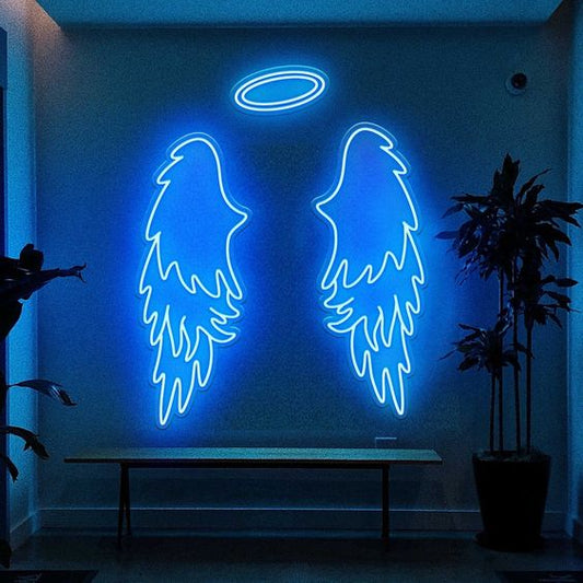 Angel wings neon sign board customised blue neon light for bedroom wall decor