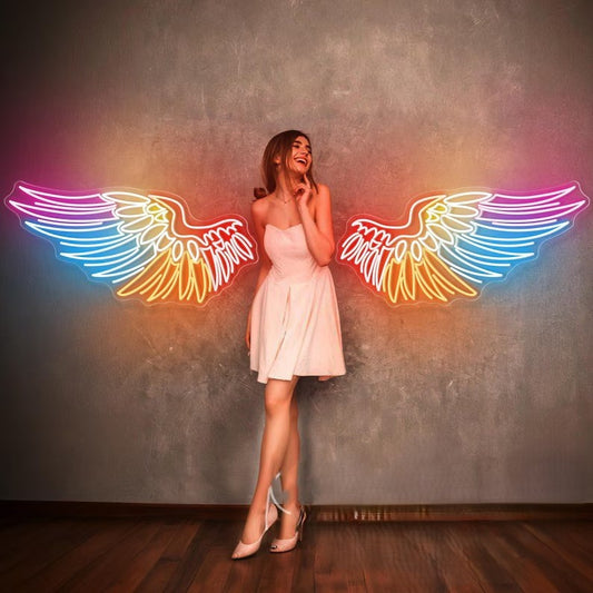 Angel wings neon sign board LED wall light big size photo backdrop decor