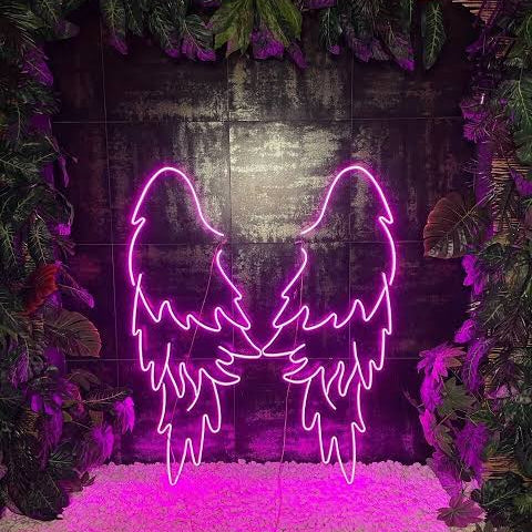 angel wings neon sign board pink LED custom neon light aesthetic wall decor