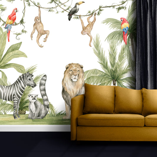 animated jungle animal miniature Wallpaper Self Adhesive Mural Wallpaper | Customized Wallpaper