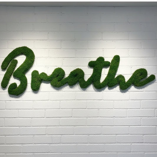 artificial moss breathe wall sign green moss lettering for yoga studio and wellness decor