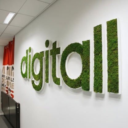 artificial moss digital wall sign green moss letters for office branding wall decor