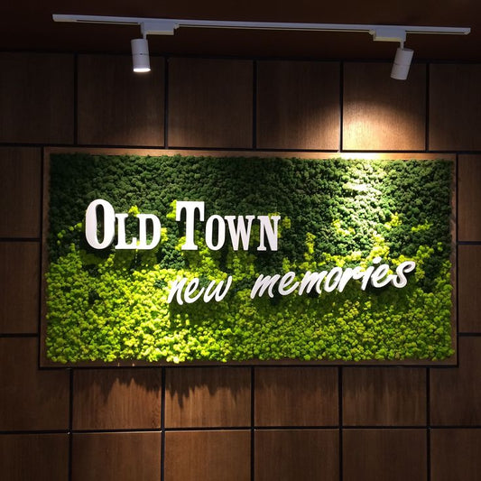 artificial moss wall panel with custom text sign green feature wall decor for office and hotel interiors