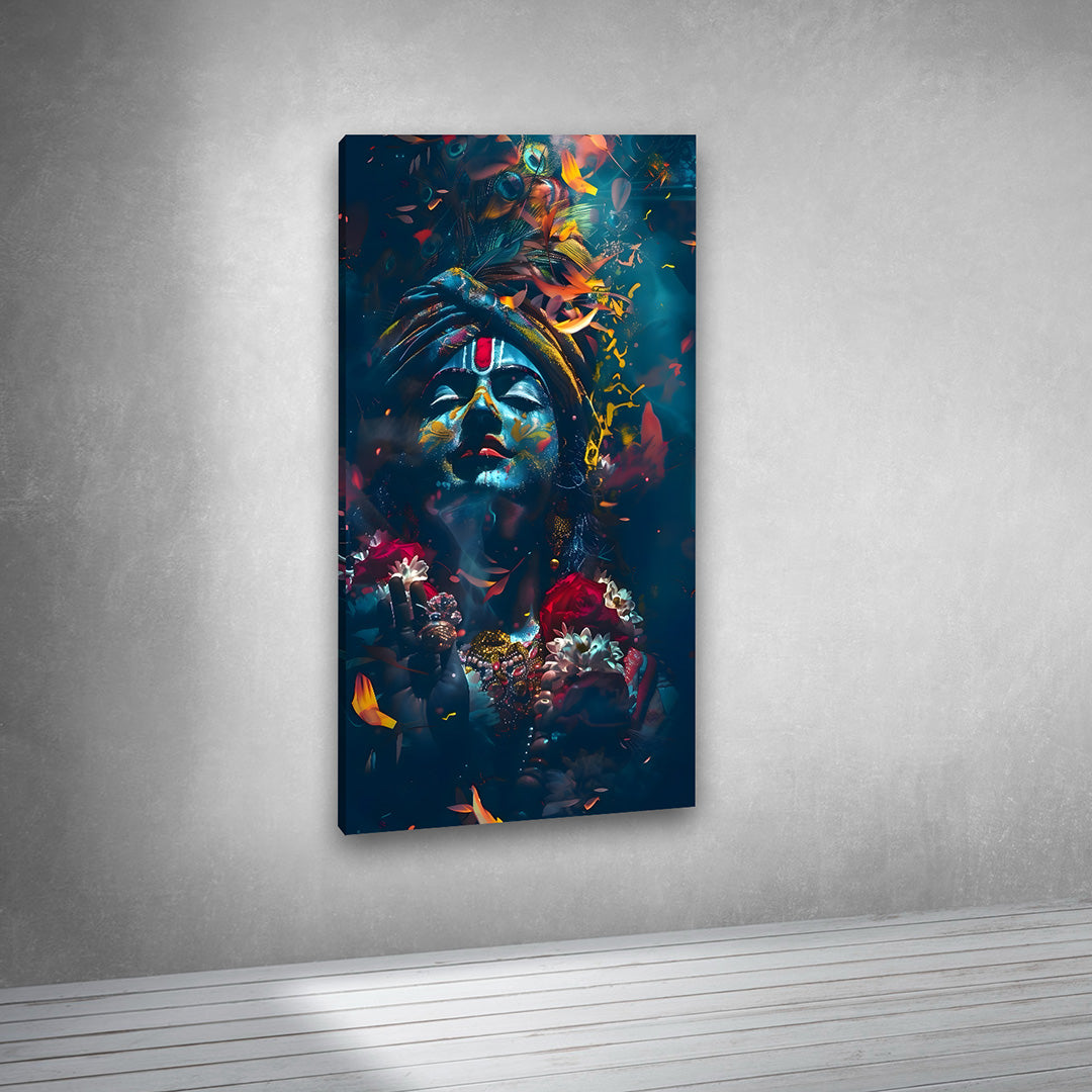 artistic krishna portrait canvas wall art dark theme large size painting frame home decor