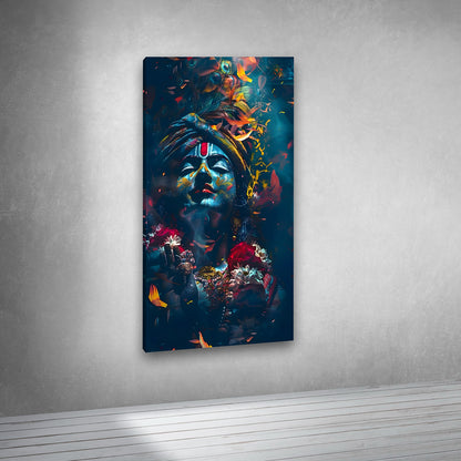 artistic krishna portrait canvas wall art dark theme large size painting frame home decor