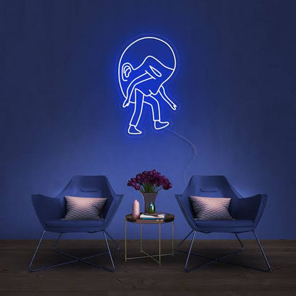 Astronaut neon sign board blue neon light space themed wall decor