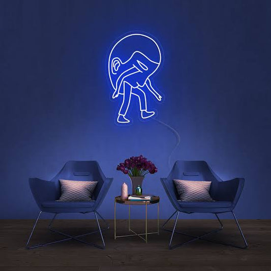 Astronaut neon sign board blue neon light space themed wall decor