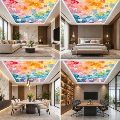 3D Pastel Floral Ceiling Design with Multicolour Blossoms for Modern Luxury Interiors